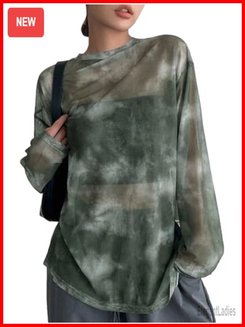 Y2k Tie Dye Sheer Mesh Top Long Sleeve Whimsical Oversized Tee